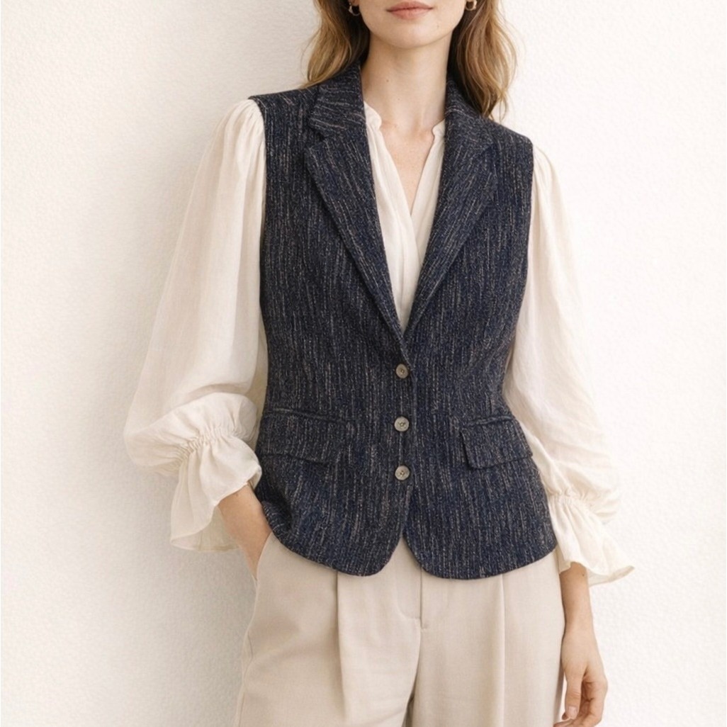 Vintage Womens Vest Tailored Waistcoat Three Button Black